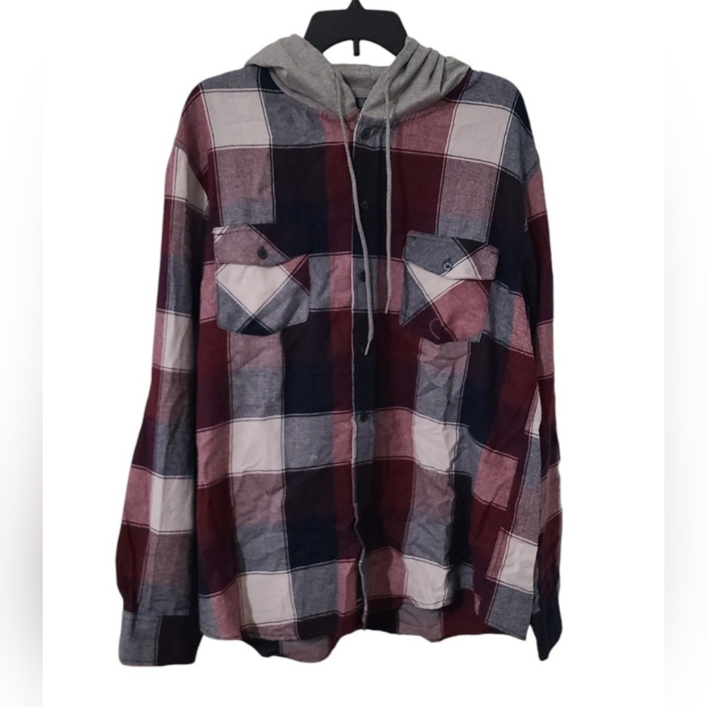 Red and Blue Hooded Plaid Flannel NWT
